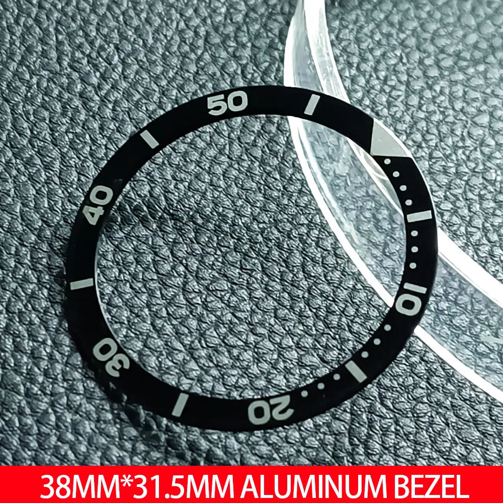 Flat luminous aluminum bezel insert for 38mm watches, durable replacement accessory.