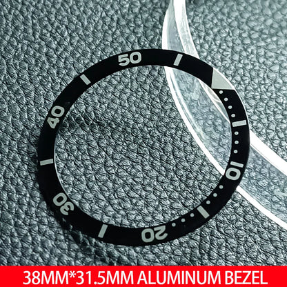 Flat luminous aluminum bezel insert for 38mm watches, durable replacement accessory.