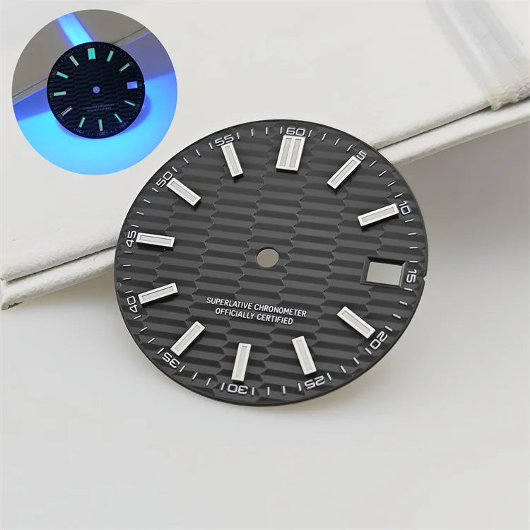 28.5mm Watch Dial Metallic Texture Surface Log BGW9 Luminous for NH35 Movement