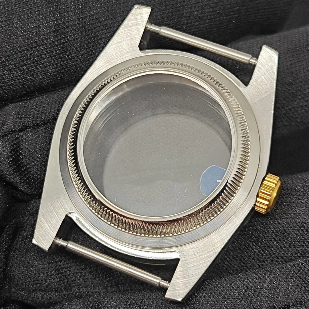 36mm Gold Sliver Fluted Teeth / Bevel Watch Case Sapphire Glass for NH35/NH36/4R