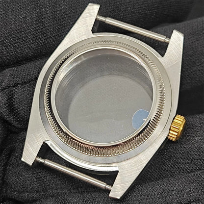 36mm Gold Sliver Fluted Teeth / Bevel Watch Case Sapphire Glass for NH35/NH36/4R