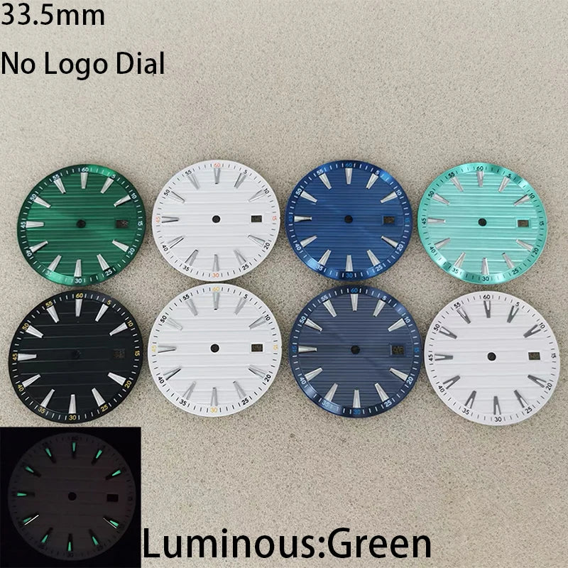 33.5mm No Logo Watch Dial  Arabic Numerals Green Luminous for NH35/NH36/4R/7S