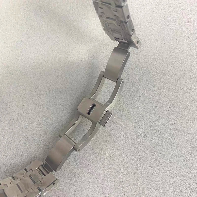 41mm Silver Sapphire Watch Case+Strap Shining Star Sanding For NH35/36/4R/7S