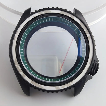Black matte 41.5mm stainless steel watch case with ceramic bezel, sapphire glass, waterproof, fits NH35 NH36 movements by Case.
