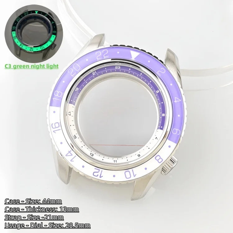 44mm Watch Case Green Luminous GMT Sprite Bezel Diving Case for NH34/NH35