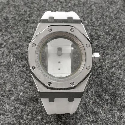 41mm 316L Steel Case+Strap+Ring Sapphire Glass Watch Case Fit NH35/NH36