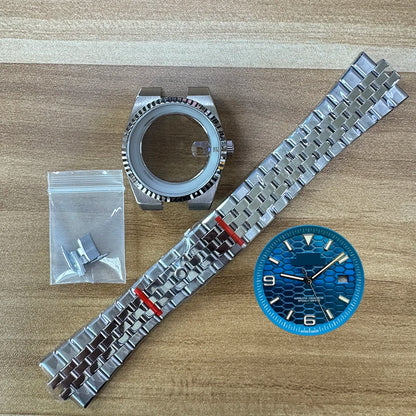 39.5mm Land-Dweller Watch Case Set Strap+Dial+Hands Lume Sapphire Glass Fit NH35