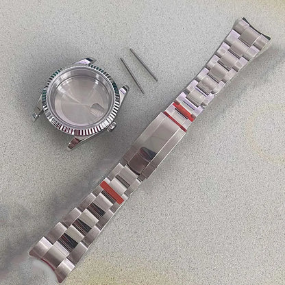 39mm Silver Steel Watch Case + Strap Sapphire Glass Watchband for NH35 NH36