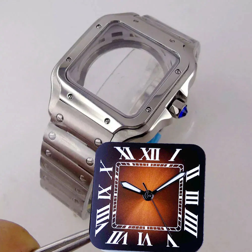 38mm Silver Watch Case Dial set Sapphire Glass Fit NH35 NH36 for Santos Style