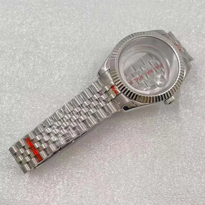 40mm Steel Watch Case Strap Fit for 8285 Transparent Back Cover Cyclops Lens
