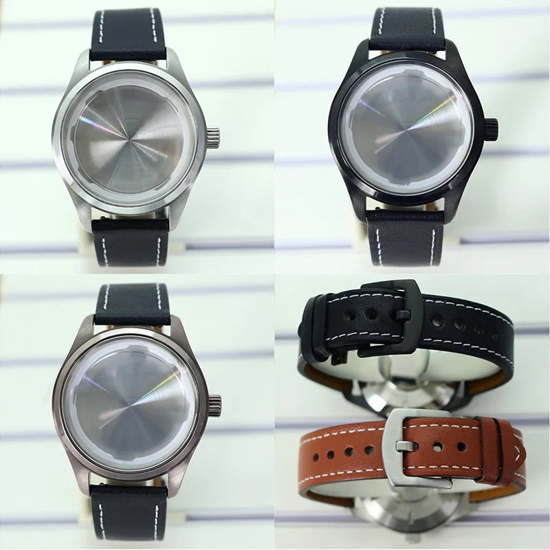 40mm Watch Cases /Leather Strap For NH35 NH36 NH34 NH38 Eta 2824 Mod pilot