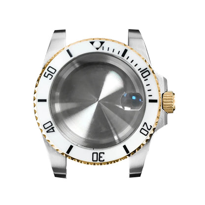 40mm Steel Gold Edge Watch Case Sapphire Date Magnifying Glass for NH35/NH36