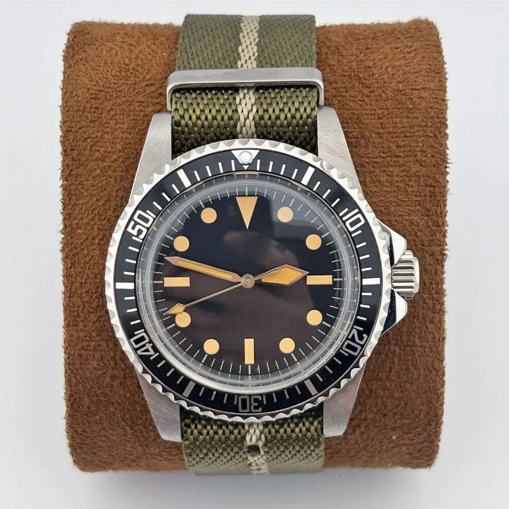 40mm Vintage 316L Steel Watch Case with Waterproof  For NH34/35 Nylon Strap