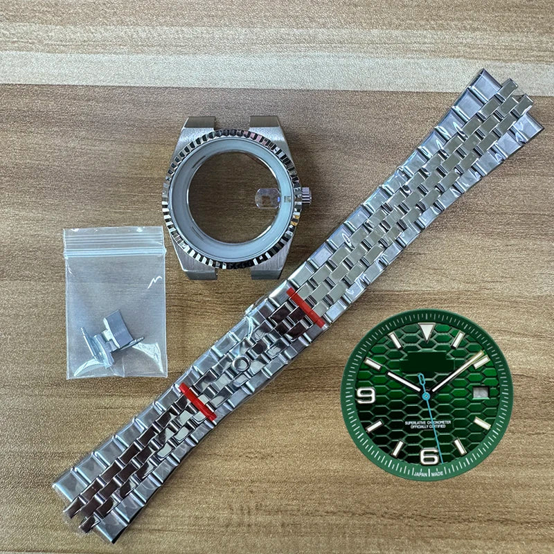 39.5mm Land-Dweller Watch Case Set Strap+Dial+Hands Lume Sapphire Glass Fit NH35