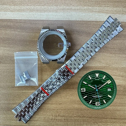 39.5mm Land-Dweller Watch Case Set Strap+Dial+Hands Lume Sapphire Glass Fit NH35