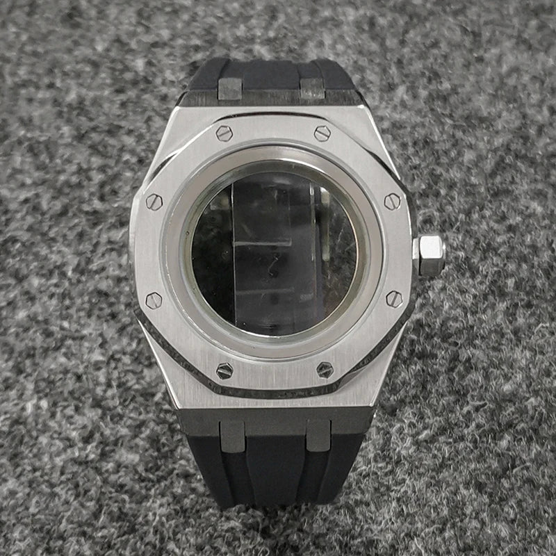 41mm 316L Steel Case+Strap+Ring Sapphire Glass Watch Case Fit NH35/NH36