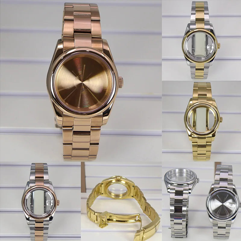 36/39mm Watch Cases For NH35 NH36 NH38 Miyota 8215 Sapphire Oyster/Jubilee Strap
