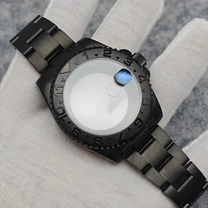 40MM Black Watch Case + Strap SUB Steel Case with Sapphire Crystal for NH35 NH36
