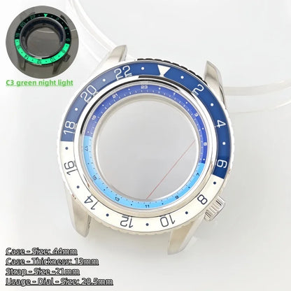 44mm Watch Case Green Luminous GMT Sprite Bezel Diving Case for NH34/NH35