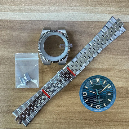 39.5mm Land-Dweller Watch Case Set Strap+Dial+Hands Lume Sapphire Glass Fit NH35