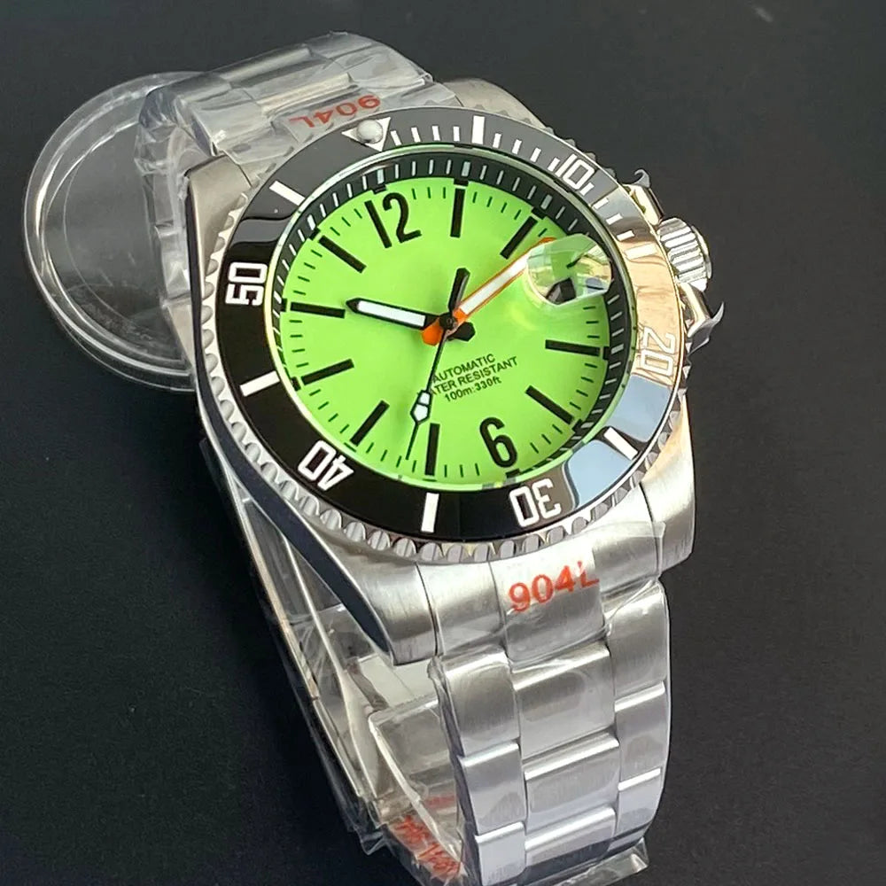 40mm Luminous Dial Date Window Sapphire Glass with Insert Bezel for NH35
