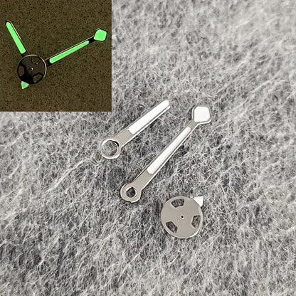 Silver Trim Disc Short Second Watch Hands with Green Lume for NH35/NH36/4R/7S