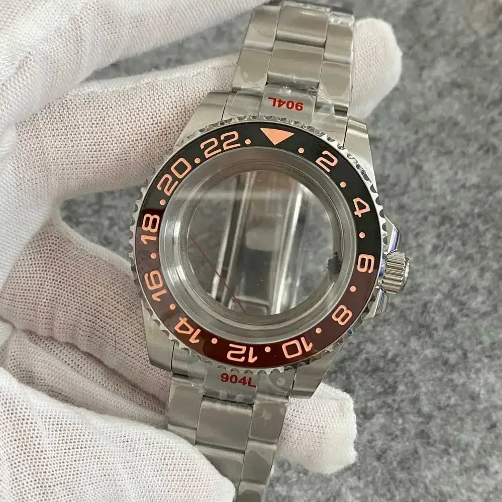 40mm Watch Case Set Sapphire Glass Steel Strap+Ceramics Bezel for NH35/ NH36