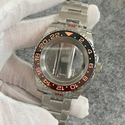 40mm Watch Case Set Sapphire Glass Steel Strap+Ceramics Bezel for NH35/ NH36