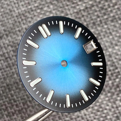 Sterile 29mm Sunray green, blue, grey watch face with silver markers for NH35 NH36 dive pilot watches