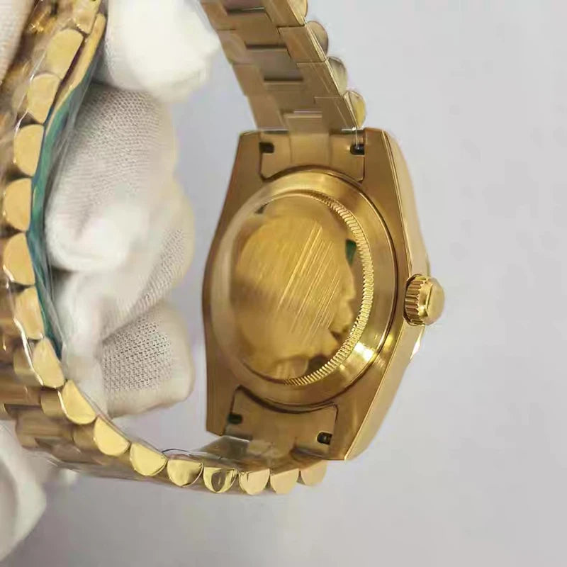 36/39mm Gold Classic Style Watch Case+Strap Jubilee Bracelet Fit NH35/NH36/4R