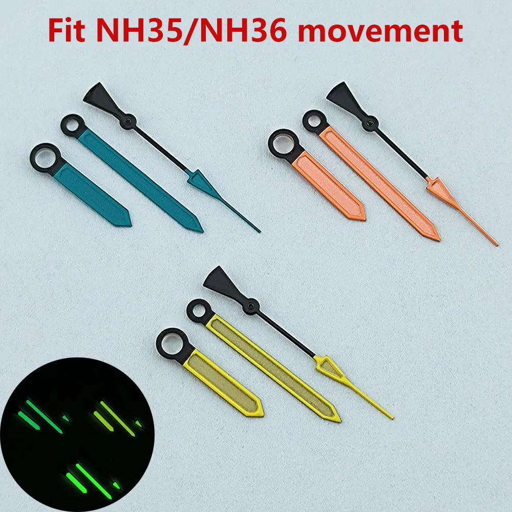 Colour Blue/Orange/Yellow Watch Hands with Green/Yellow Luminous for NH35/NH36