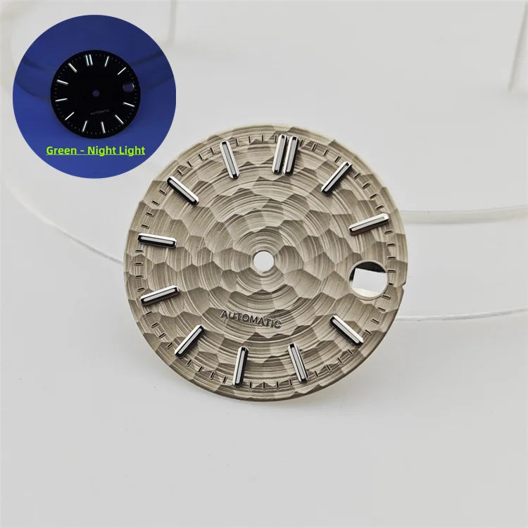 28.5mm Honeycomb Textured Surface Green Luminous Watch Dial for NH35 Movement