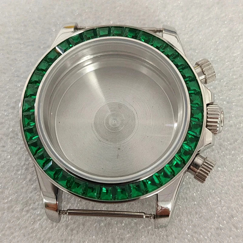 316L 39mm Case Colorful Diamond Ceramic Bezel Compatible with VK63 Three-Eye
