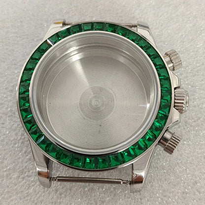 316L 39mm Case Colorful Diamond Ceramic Bezel Compatible with VK63 Three-Eye