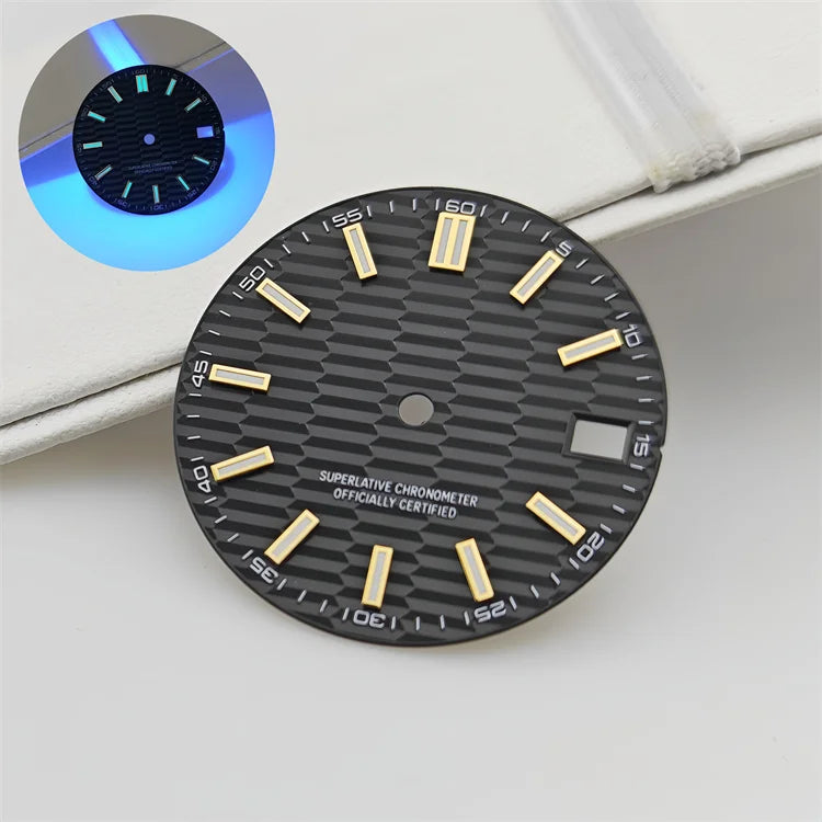 28.5mm Watch Dial Metallic Texture Surface Log BGW9 Luminous for NH35 Movement