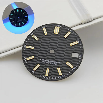 28.5mm Watch Dial Metallic Texture Surface Log BGW9 Luminous for NH35 Movement