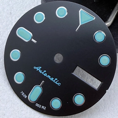 28.5mm S Logo Dial Dual Calendar SKX Watch Dial Gteen Luminous Fit NH36/4R36
