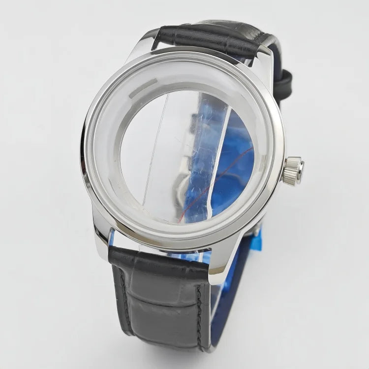 40mm Watch Case & Leather Watch Strap Set Stainless Steel Cocktail Case for NH35