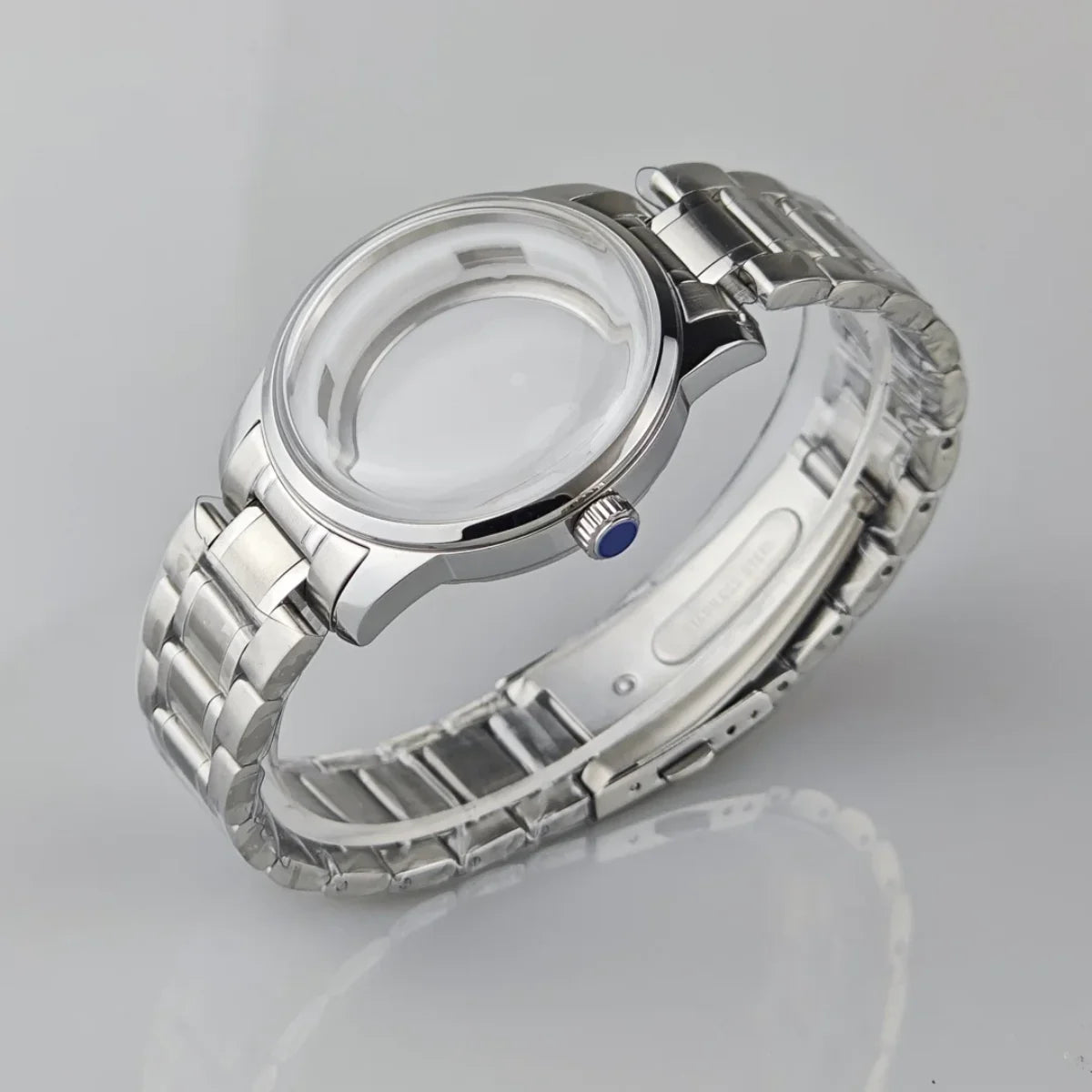 39.5mm Silver Watch Case for NH35/36/34/4R Push in Crown Mineral Strap