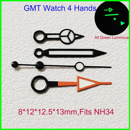 GMT Watch Hands Fit For NH34 NH35 NH36 Movement C3 Green Luminous Watches Parts