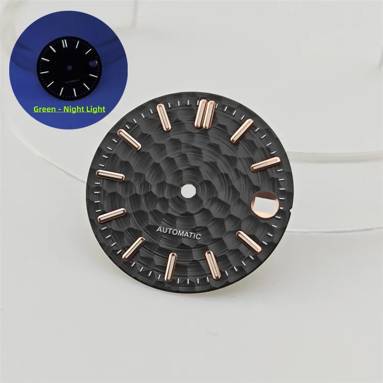 28.5mm Honeycomb Textured Surface Green Luminous Watch Dial for NH35 Movement