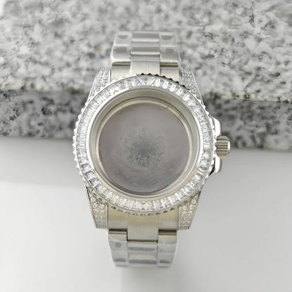 40.5mm Watch Case Set SUB Diamond Ring with Sapphire Glass for H35/NH36/NH34/4R35/4R35
