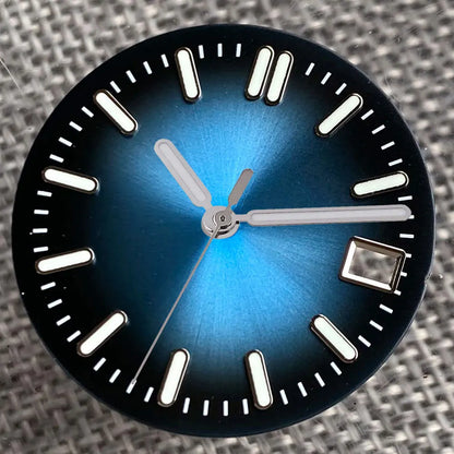 Sterile 29mm Sunray green, blue, grey watch face with silver markers for NH35 NH36 dive pilot watches