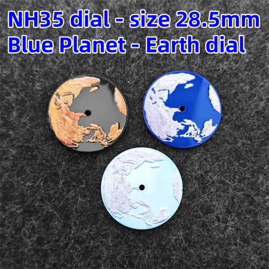 Modified 28.5mm Flame Planet Earth Surface Watch Dial for NH35/NH34 Movement