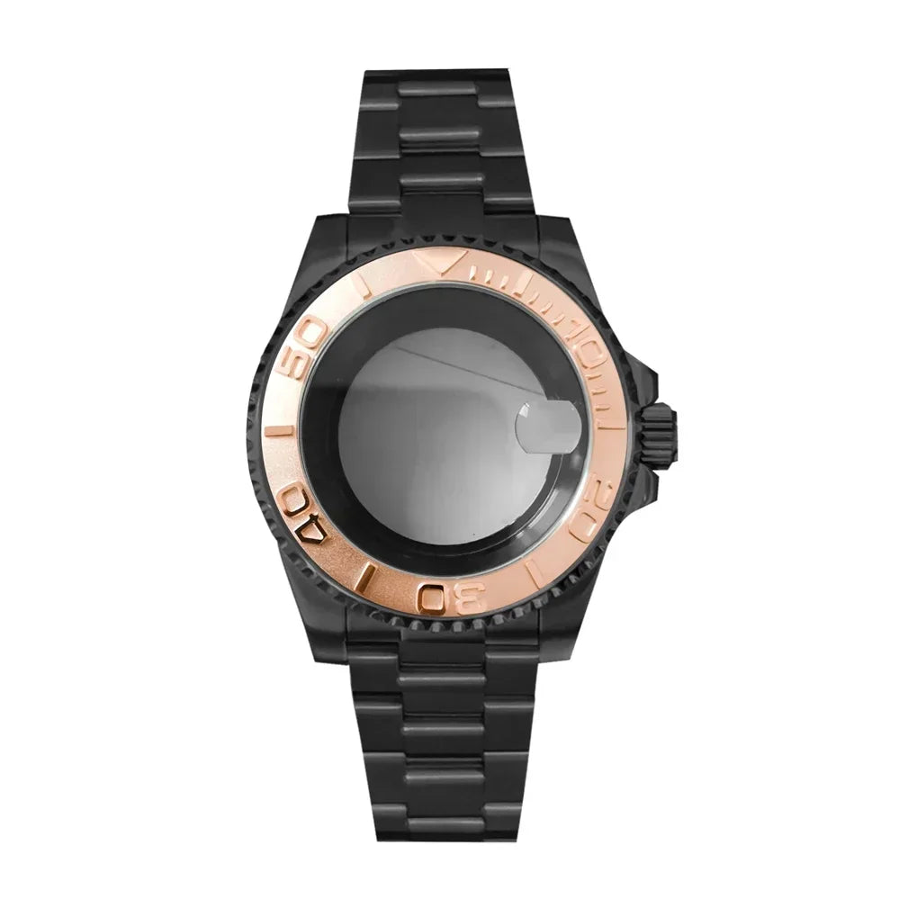 40MM Black Watch Case + Strap SUB Steel Case with Sapphire Crystal for NH35 NH36