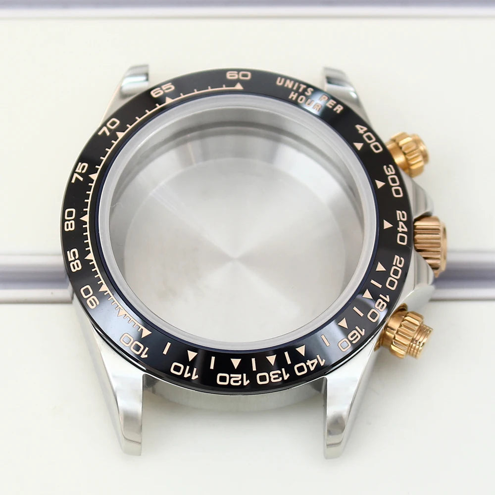 39mm Watch Case Stainless Steel Watch Strap Sapphire Crystal Glass For VK63
