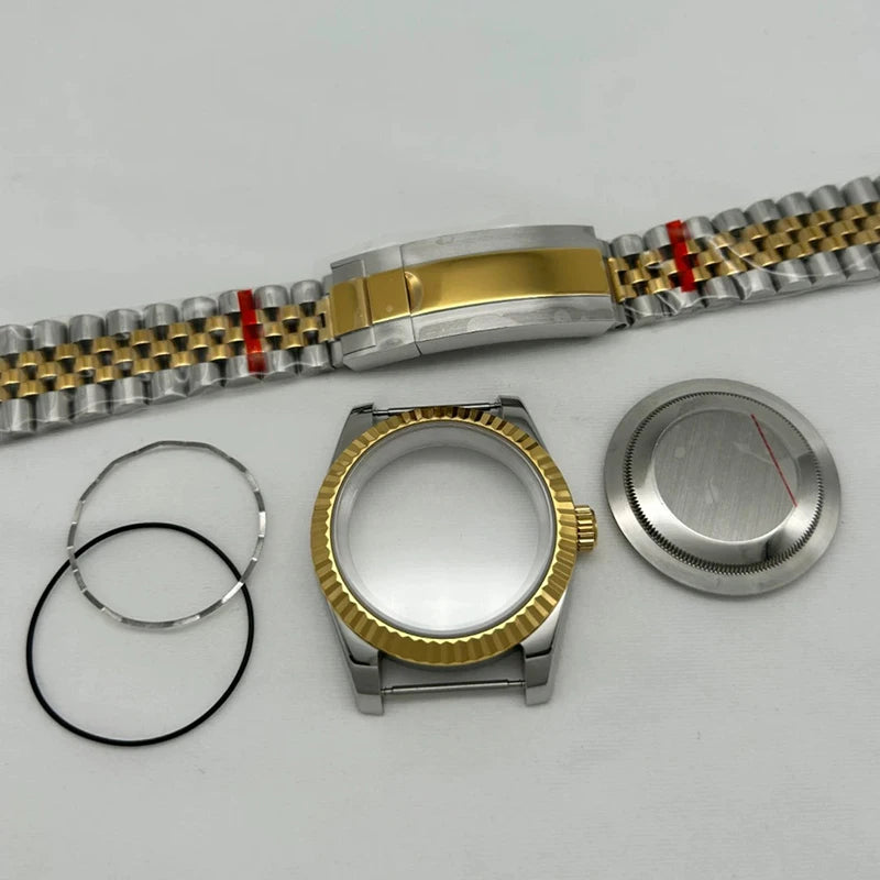 36/39mm Jubilee Strap Sapphire Magnifying Glass Steel Watch Case Fit NH35/NH36
