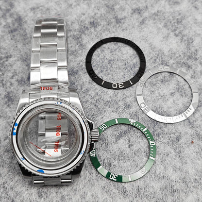 40mm Watch Case Set Sapphire Glass Steel Strap+Ceramics Bezel for NH35/ NH36