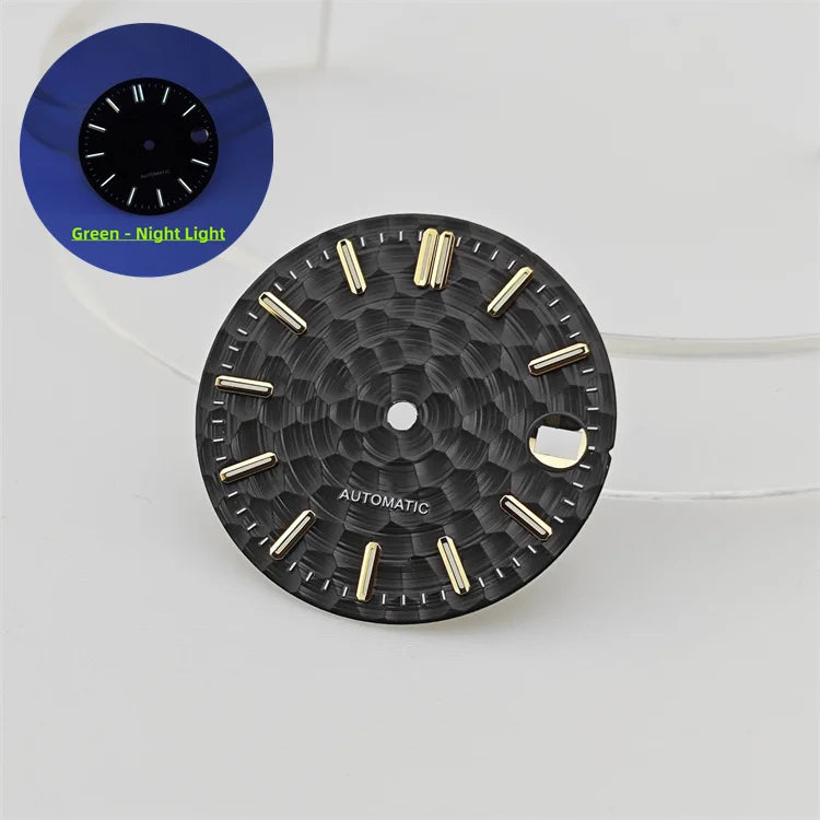28.5mm Honeycomb Textured Surface Green Luminous Watch Dial for NH35 Movement