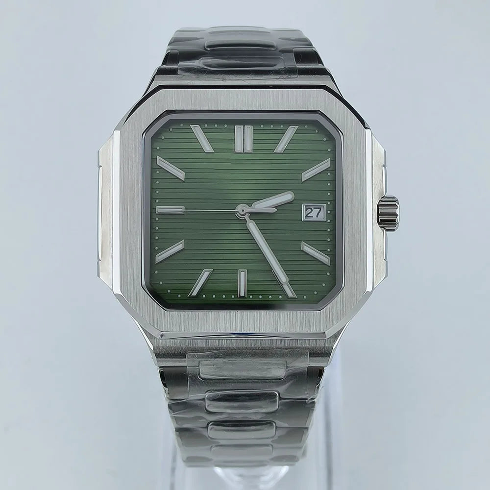 38.5mm Square Watch Case Folding Clasp WatchBand Fit NH35 NH38 Sapphire Crystal
